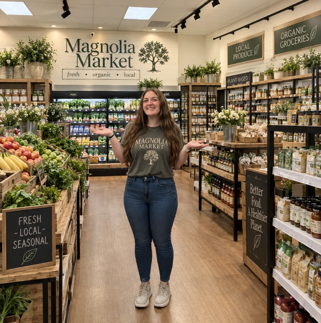 Shelby inside Magnolia Market on 1531 Baytree Rd